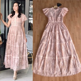 Maxi Dress แขนระบาย ผ้าลูกไม้ซีทรู ทรงสวยหวาน สีขาว