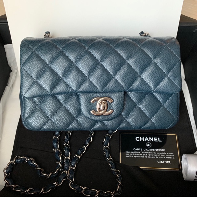 Chanel Classic Mini 8” Caviar SHW Navy