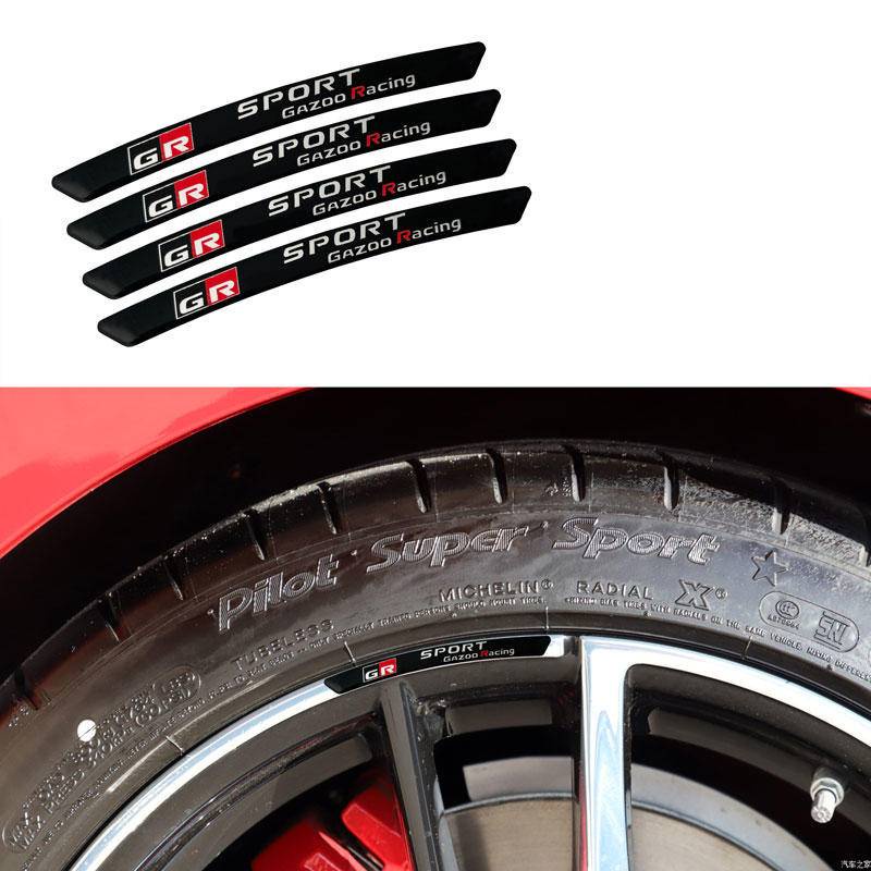 4PCS 3D อลูมิเนียมล้อ Hub สติกเกอร์ป้ายสัญลักษณ์สําหรับ Toyota GR Sport Gazoo Racing C-HR RAV4 Mirai