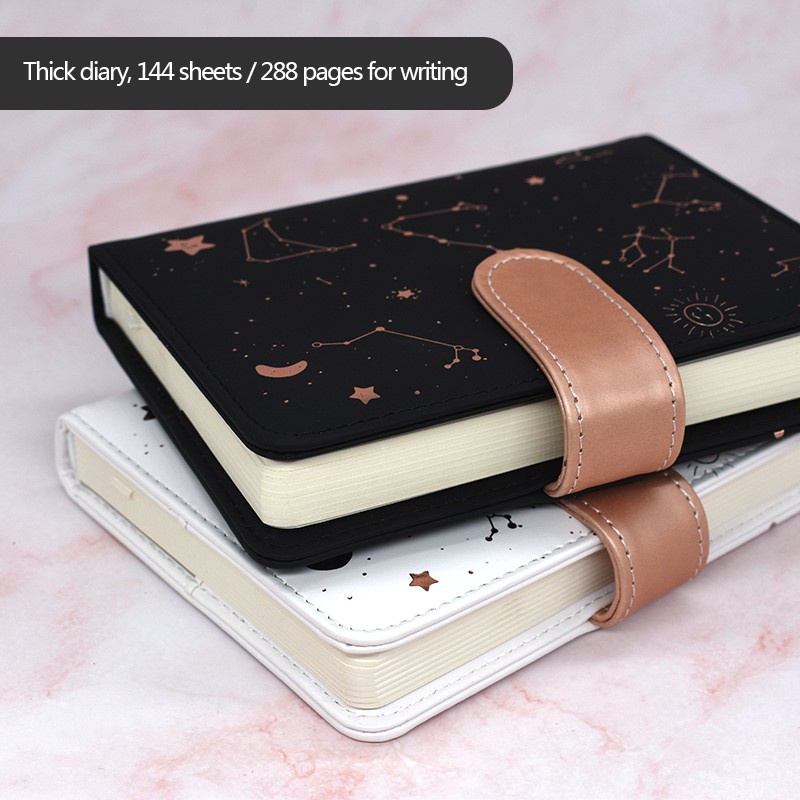 A6 PU Starry Sky Planner สมุดบันทึกไดอารี่ Undated ทุกวันรายสัปดาห์รายเดือน Planner Undated Checklist ปก PU วันเกิด