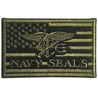 อาร์มรีดติดเสื้อ ปักลาย NAVY SEALS อาร์มติดเสื้อหน่วยซีล สีเขียวทหาร ธงอเมริกา อาร์มติดเสื้อทหาร สินค้าผลิตในไทยพร้อมส่ง