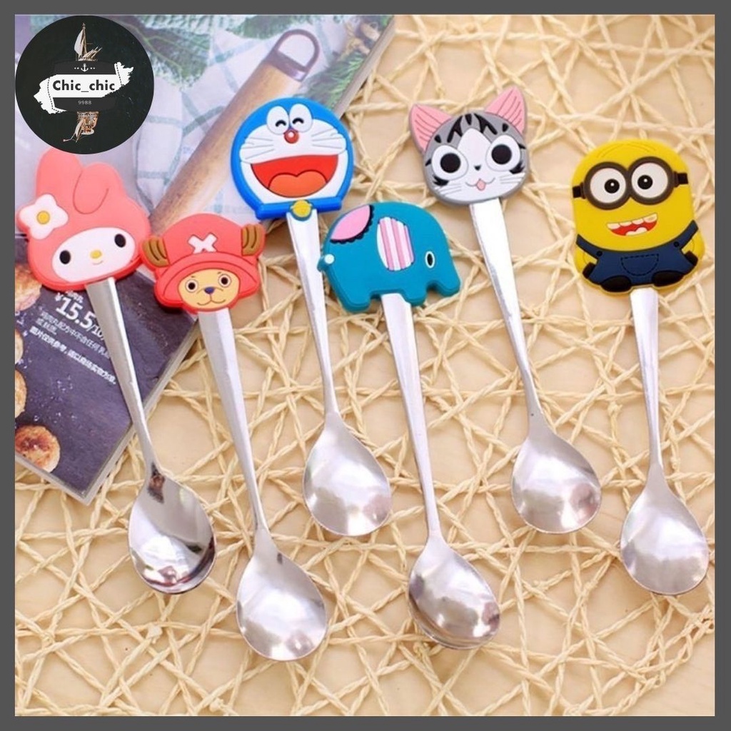 🦁ช้อนสแตนเลส ด้ามจับซิลิโคน ลายการ์ตูน พร้อมส่ง🦁 #B-0052