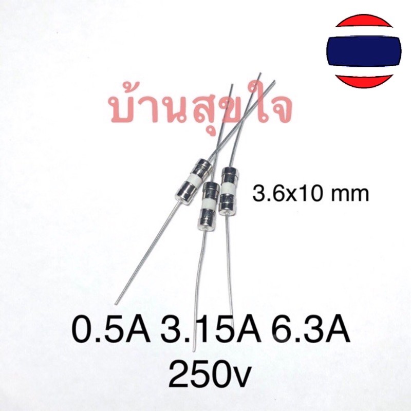 2Pcs ฟิวส์ หางหนู เซรามิค 2 ขา Ceramic Fast slow T0.5A - T5A 250V fuse with line 3.6x10 Blow 3.6*10