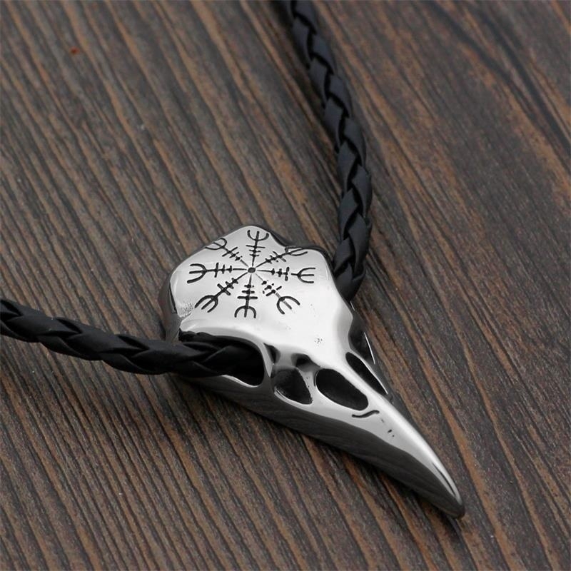 Seusuk Crow Skull Pendant Odin Rune Amulet Men's Necklace Viking Jewelry