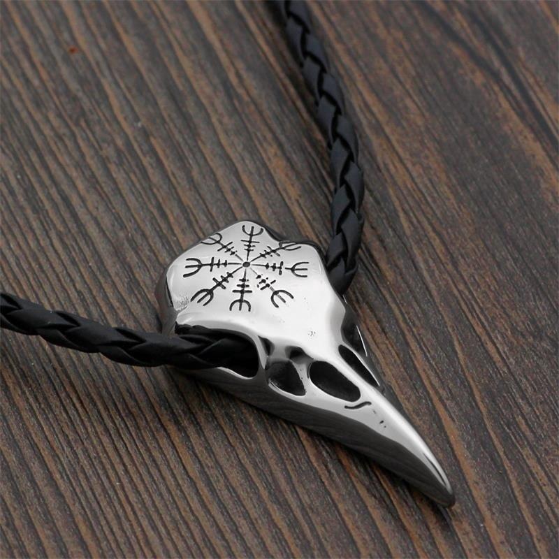 Seusuk  Crow Skull Pendant Odin Rune Amulet Mens Necklace Viking Jewelry