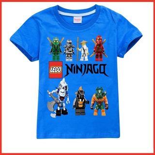 เสื้อยืดแขนสั้นลําลอง ผ้าฝ้าย 100% พิมพ์ลายการ์ตูน LEGO Ninjago สุดเท่ สําหรับเด็กผู้ชาย และเด็กผู้หญิง