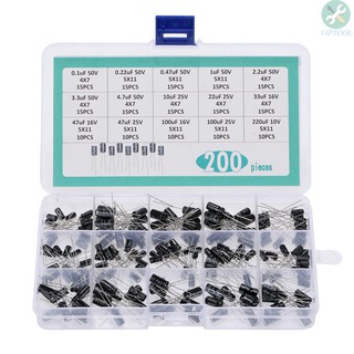 ตัวเก็บประจุไฟฟ้า 15 Values Electrolytic 200 ชิ้นพร้อมกล่อง