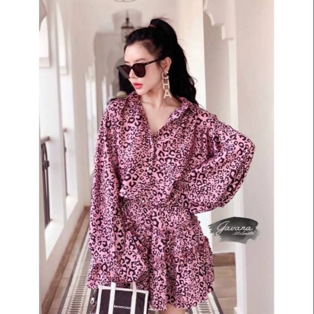 มินิเดรสเชิ้ตลายเสือ Gavana