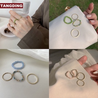 【COD Tangding】4 ชิ้น / เซต แหวนลูกปัด สีฟ้า สีเขียว พร้อมแหวนแฟชั่น สําหรับผู้หญิง เด็กผู้หญิง เครื่องประดับนิ้วชี้