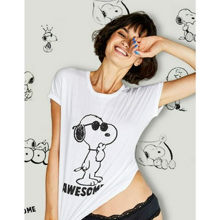 เสื้อยืดแขนสั้น พิมพ์ลายการ์ตูน Snoopy น่ารัก สำหรับผู้หญิง