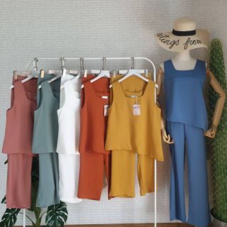 👙ชุดเซทเสื้อแขนกุดคอเหลี่ยม+กางเกง5ส่วน👙