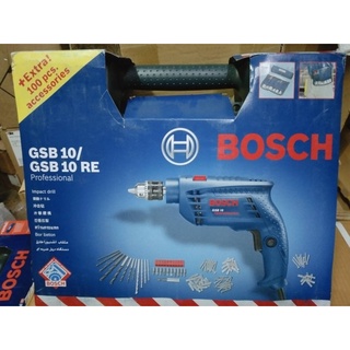 BOSCH สว่านไฟฟ้าเจาะกระแทรก สว่านกระแทก สว่านไฟฟ้า BOSCH 3/8 นิ้ว รุ่น GSB10RE มาพร้อมถุงเครื่องมืออยู่ในกล่องพลาสติก