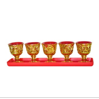 🏮ชุดถ้วยน้ำชาจีน ลายมังกรเชิงสูง สีทองจานรองยาว