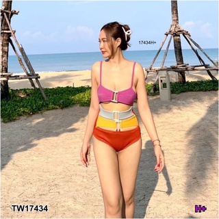 17434 ชุดว่ายน้ำแต่งหัวเข็มขัด 3 ชั้น Swimwear with three buckles