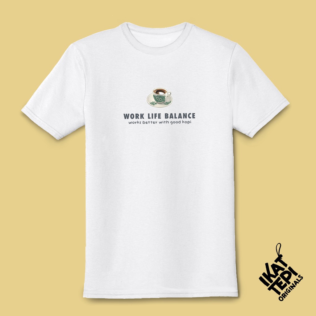 Ikat TEPI "Work Life Balance" - เสื้อยืดผ้าฝ้ายสีขาวคอกลม Graphic Tee