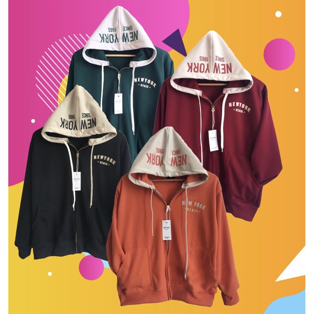เสื้อแขนยาว New York รุ่นหมวกครีม งานแท้ซิปเหล็ก