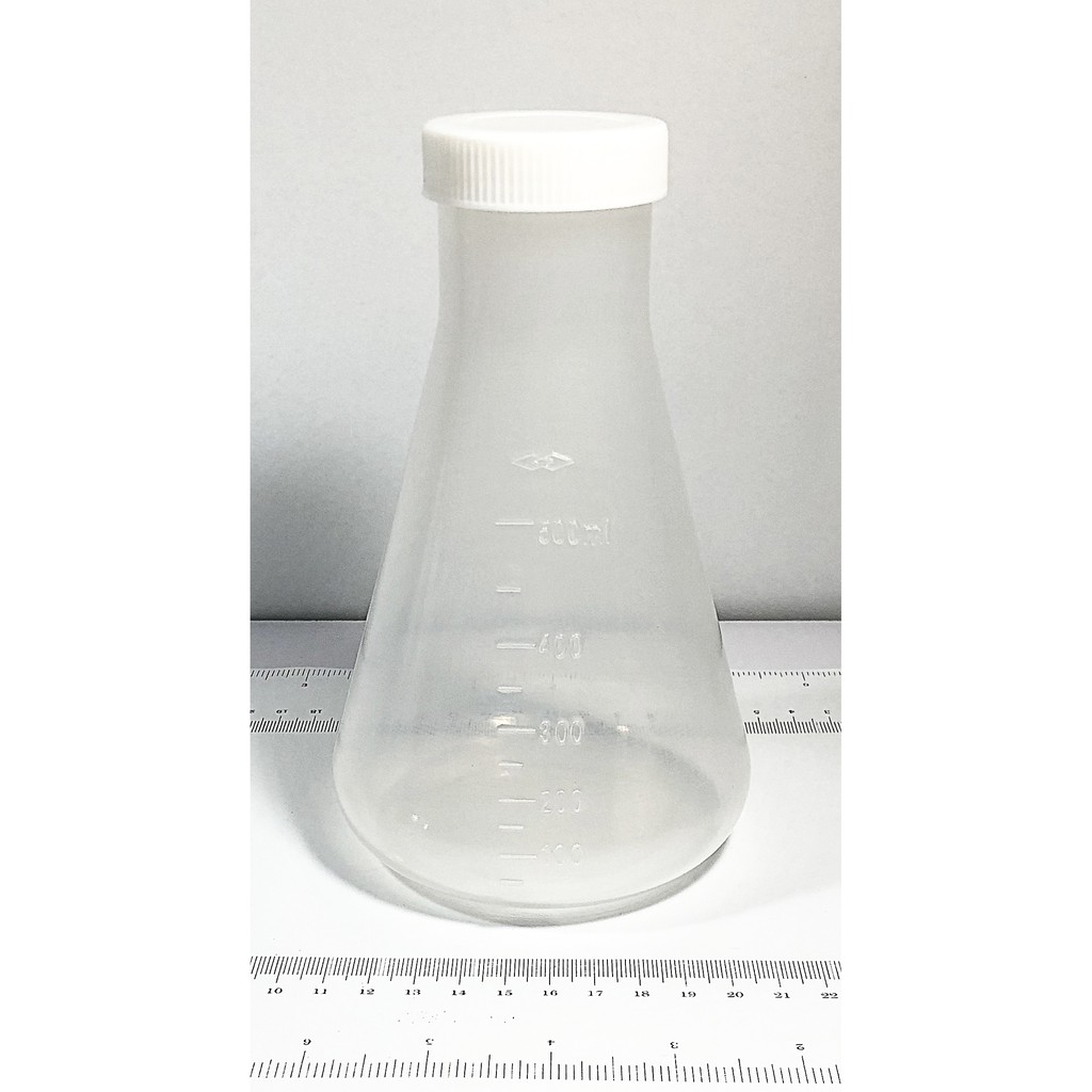 ขวดรูปชมพู่ พลาสติก มีขีดสเกล พร้อมฝาเกรียว ขนาด 500ml Plastic Erlenmeyer Flask with Scale (PP)