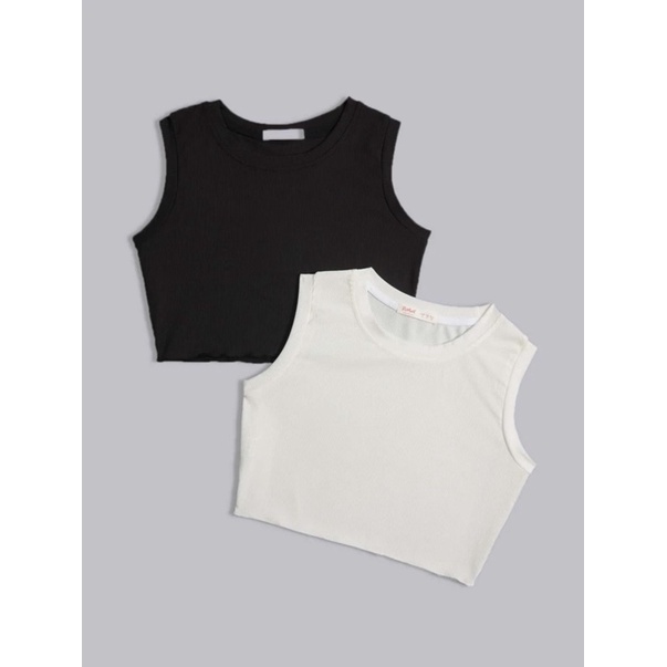 Romwe  แท้ 💯%✨ใหม่ ✨ เสื้อกล้าม crop top สีขาว พร้อมถุงซิปล็อค (Size L)