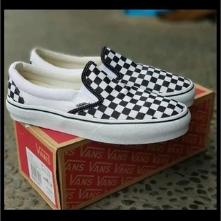 V4nss SLIP ON BLACK WHITE WAFFLE รองเท้า OG กระดาษแข็ง DT / IFC