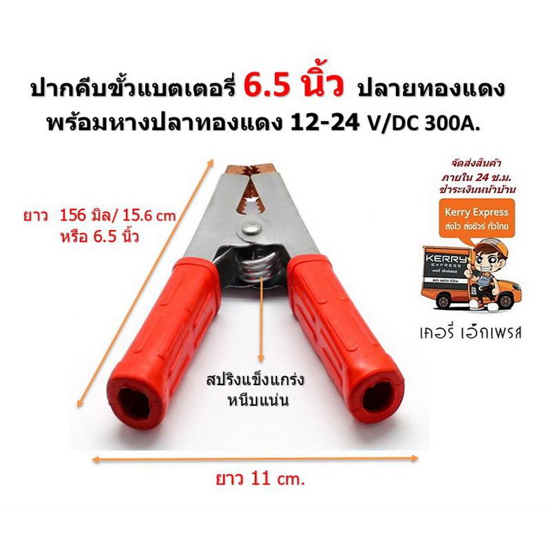 ปากคีบขั้วแบตเตอรี่ 6 นิ้ว ปลายชุปทองแดง พร้อมหางปลาทองแดง สีแดง 2 ชิ้น และ สีดำ 2 ชิ้น ( 2 คู่ ) - รูปที่ 3