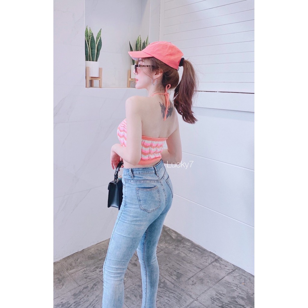 BY IRA ครอปท็อปเว้าหลังผูกคอ เนื้อไหมพรมแต่งลายไล่สีแมชชี่สวยมากกกก ทรงผูกคอคิ้วๆ - รูปที่ 2