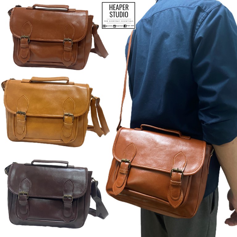 มีโค้ดลด HEAPER JAY กระเป๋าหนัง PU สีล้วนโทนน้ำตาล สะพายข้าง crossbody