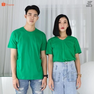 Expogarment เสื้อยืด คอกลม คอวี คอตตอน100% สีพื้น(ส้ม บานเย็น ม่วง เขียว) ไม่มีตะเข็บข้าง ไซส์S-2XL หดเกิน3%คืนเงิน