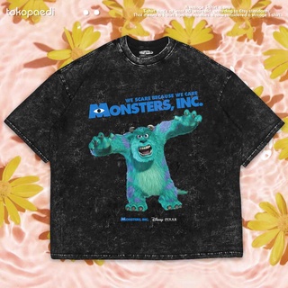 เสื้อยืดผ้าฝ้ายพิมพ์ลายขายดี เสื้อยืด ขนาดใหญ่ พิมพ์ลาย WASHED MONSTER INC | ขนาดใหญ่ | เสื้อยืด ซักได้ | หินล้าง | Mons