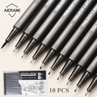 Aicrane ปากกาวาด10ชิ้นวิจิตรที่ขีดเส้นหมึกดำไมครอนร่างมังงะสมุดวาดรูปอุปกรณ์