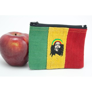 สินค้าราสต้า กระเป๋าราสต้าใยธรรมชาติ﻿ใส่เหรียญ ปักลาย BOB MARLEY 4×5 นิ้ว