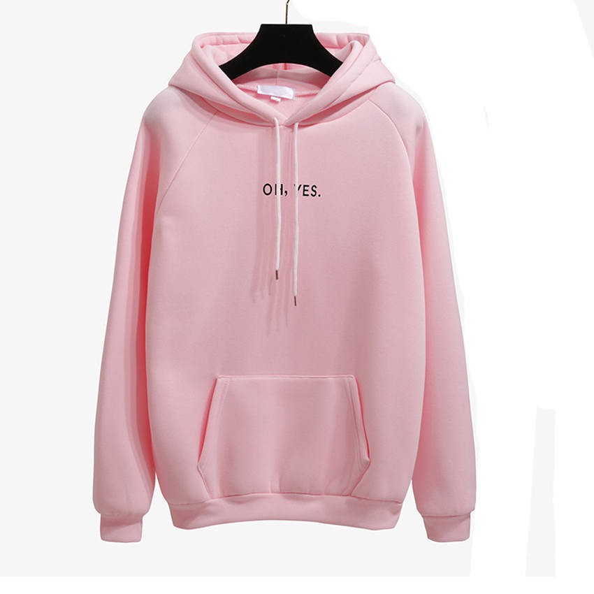 Oh Yes Letter Casual Coat Two Layers Hat 2019 Winter jacket Fleece Pink Pullover Thick Loose Women Hoodies bDKJ #5
