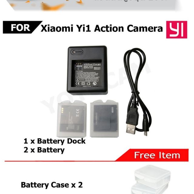 แท่นชาร์จ​ แบตเตอรี่​สำรอง​ xiaomi​ Yi​ Action​ camera replacement battery  1010 mAh แบตเสริม