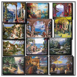 40*50Cm Diy ภาพวาดสีน้ำมัน ภาพระบายสีตามตัวเลข Painting Paint By Numbers Villa Scenery a