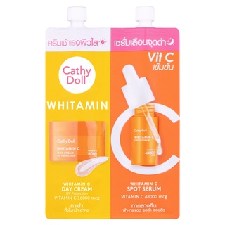 Cathy Doll Whitamin C DayCream &amp; Spot Serum 6+6ml.ไวท์ตามินซี ครีมวิตตามินซี+เซรั่มวิตามินซี