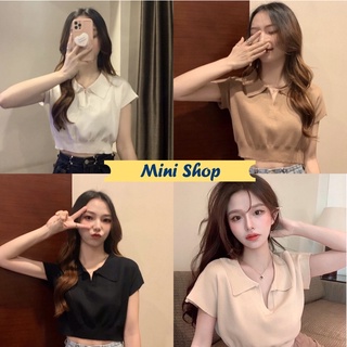 Mini Shop🌸พร้อมส่ง🌸 (K282) เสื้อไหมพรมแขนสั้น คอปกแขกกุดเก๋ๆเทรนกำลังมาแรง