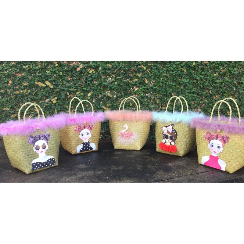 พร้อมส่ง กระเป๋าสานแต่งขนมิ้ง กระเป๋าสานกระจูด ขนาด 8 x 10 นิ้ว