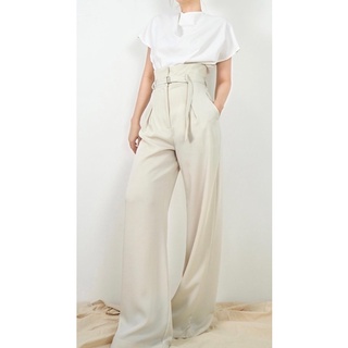 corset waist trousers (white pearl สีอมครีม)