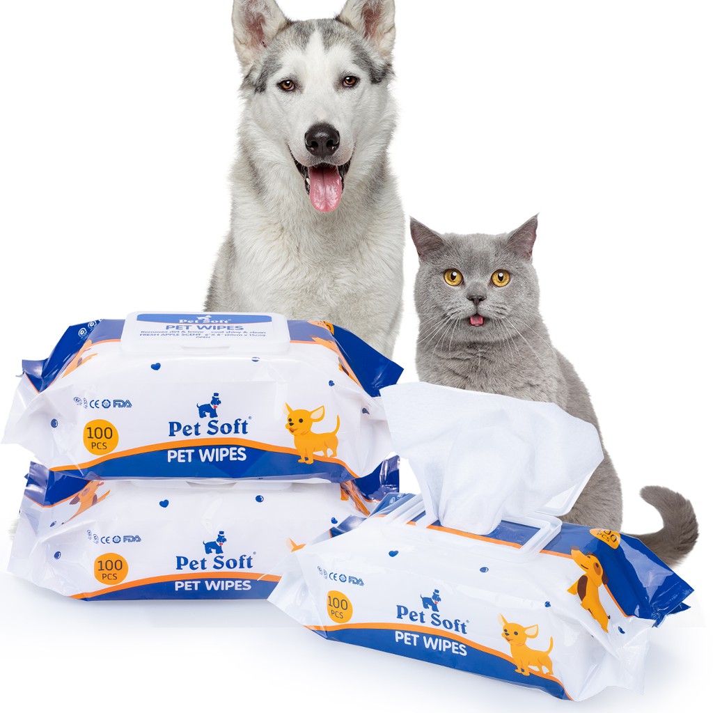 โปรฯคู่ยิ่งคุ้ม ทิชชูเปียก ผ้าเปียก Petsoft  อ่อนโยน ต้านเชื้อเเบคทีเรีย / ถุงมือโลชั่น