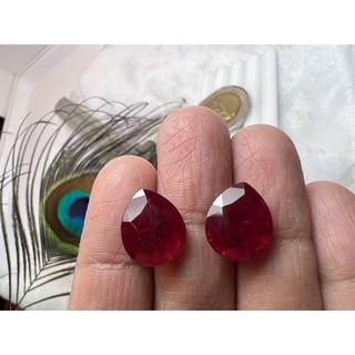 ทับทิม ของเทียม สีแดง พลอย ทรงหยดน้ำ 11x15 มม 1เม็ด .10 .กะรัต ...LAB MADE Gemstone 11x15 MM