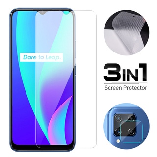 3 In 1 ฟิล์มกระจกนิรภัย + ฟิล์มกันรอยหน้าจอ + เลนส์กล้อง Realme C2 C3 C11 C12 C17 6 6I 6 Pro