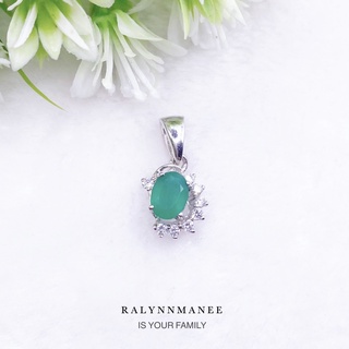 Z6411 จี้พลอยโมราแท้ ( Chrysoprase ) ตัวเรือนเงินแท้ 925 ชุบทองคำขาว