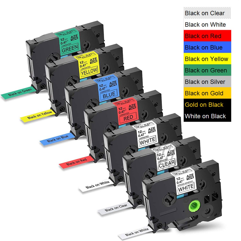 เทปฉลากลามิเนต TZE-231 TZE231 TZ-231 TZ231 12 มม. x 8 ม. สีดําบนพื้นขาว สําหรับ Brother P-touch PT-H