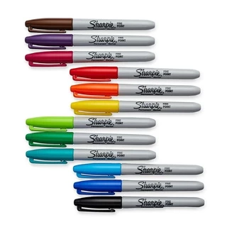 Sharpie (ชาร์ปี้) Marker Fine แพ็ค 12 ด้าม Fun Colour Permanent Marker ปากกากันน้ำ มาร์คเกอร์เขียนแผ่นพลาสติก