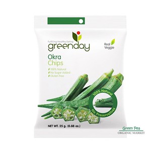 แพ็ค 2 ชิ้น green day okra chips 25g. กรีนเดย์ กระเจี๊ยบเขียวชิป 25 กรัม