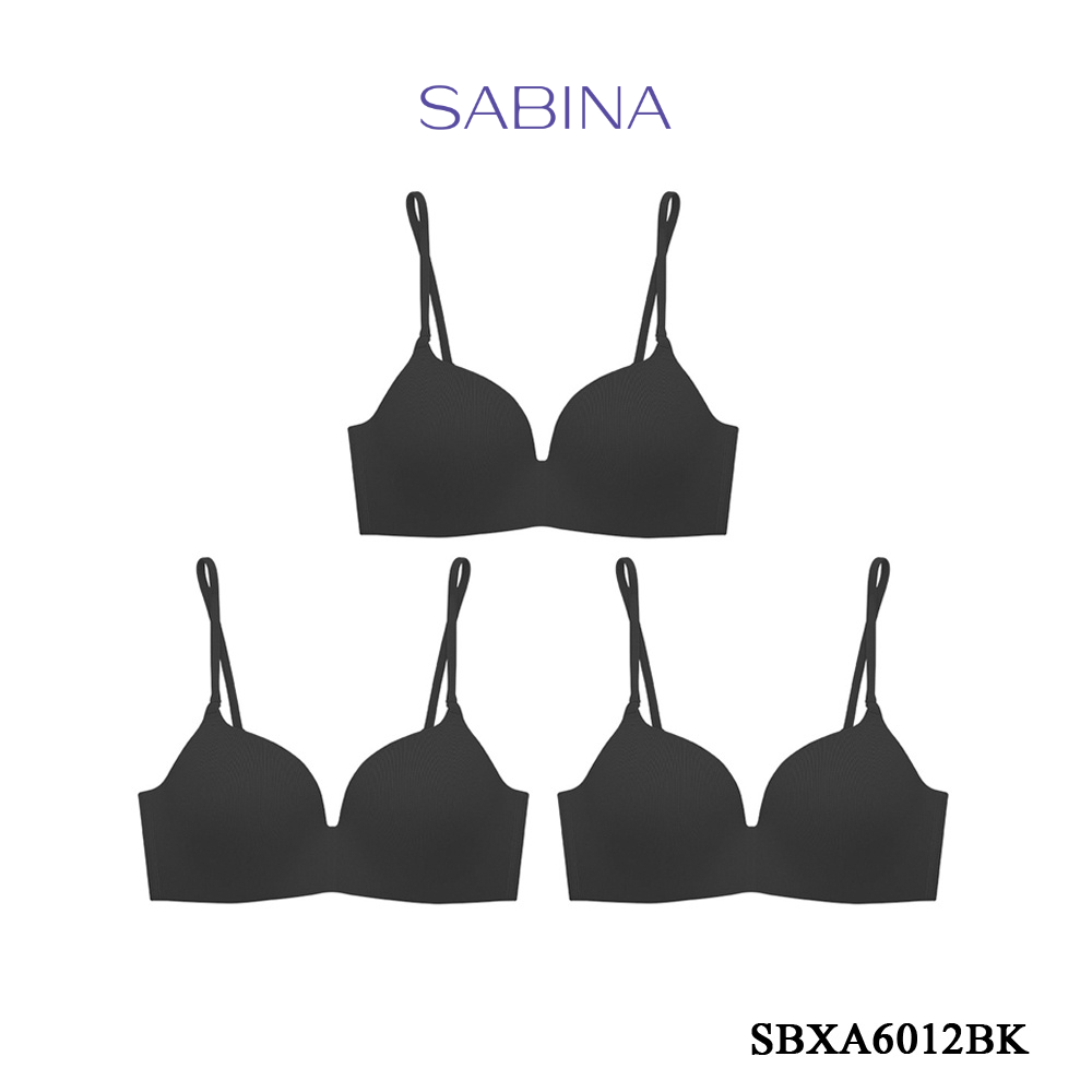 Sabina Doomm Doomm Level 4 เสื้อชั้นใน (Set 3 ชิ้น) ไร้ตะเข็บ  ไร้โครง รหัส SBXA6012BK - สีดำ
