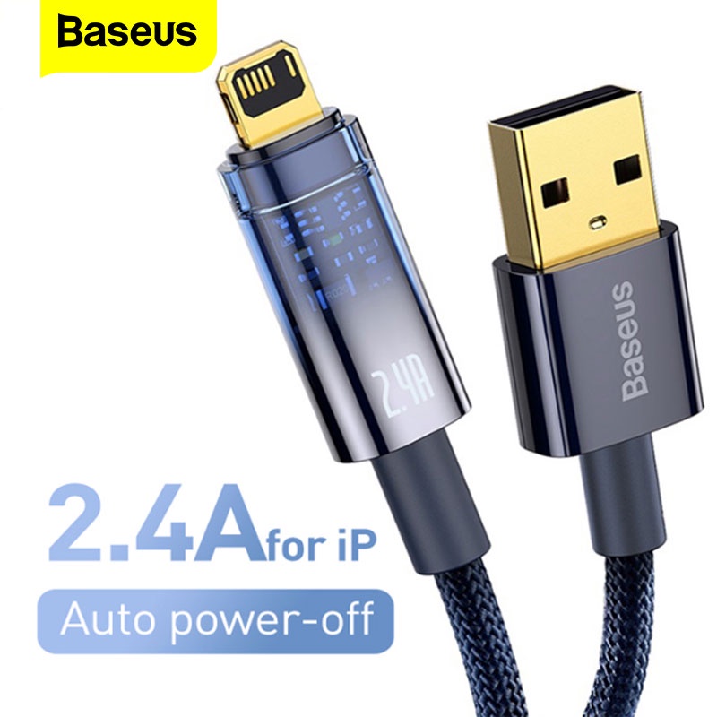 Baseus สายชาร์จ USB 2.4A เปิดปิดอัตโนมัติ สําหรับ iPhone 13 Pro Max 12 11 iPad iPhone