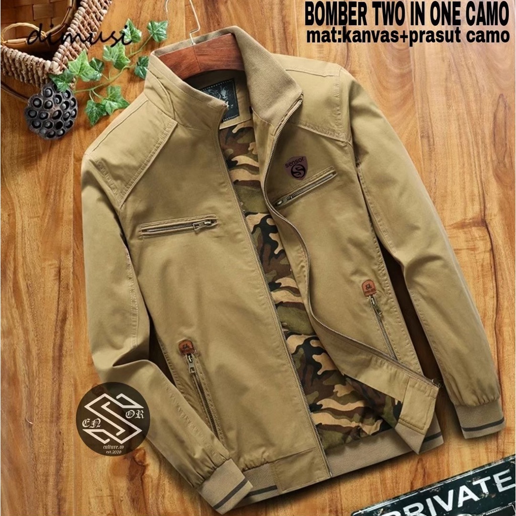 TWO IN ONE BOMBER CAMO SENSOR CANVAS ORIGINAL / MENS CAMO BOMBER JACKET / CANVAS SENSOR JACKET