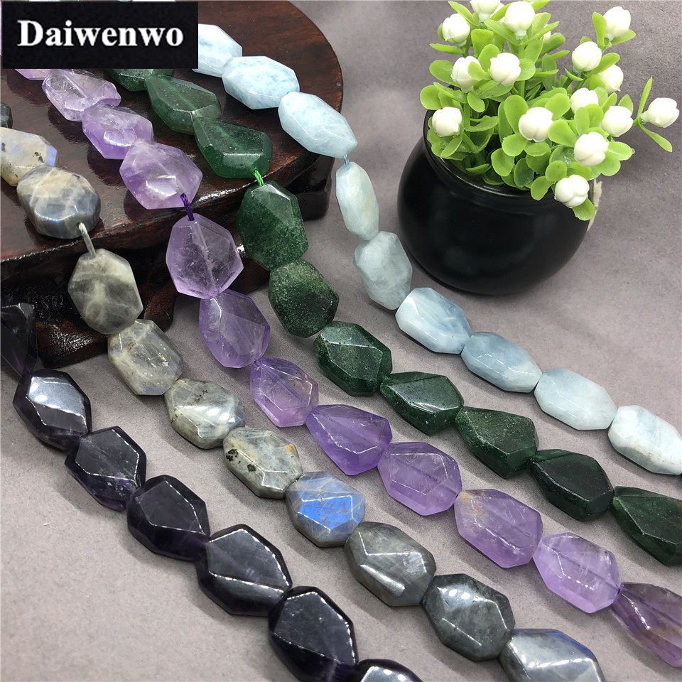 พลอยสีฟ้าธรรมชาติ Deep Light Amethyst Labradourite สตรอเบอร์รี่ลูกปัดเรขาคณิต
