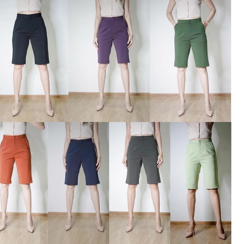 กางเกง3 ส่วนผ้าโรเชฟ โทนสีเข้ม เหมาะกับทุกวัย สีดำ กรม เทา ม่วง ขี้ม้า อิฐ ชาเขียว