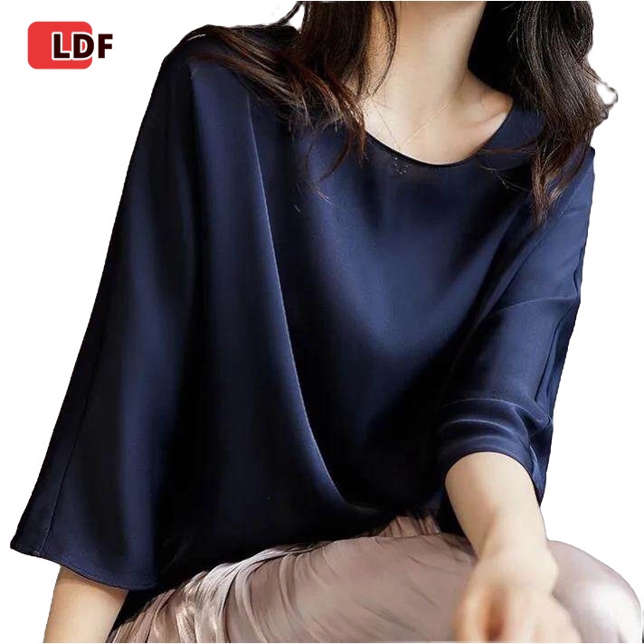 Ivsd เสื้อเบลาส์ คอตัก แขน 3/4 ผ้าซาติน สง่างาม ฤดูร้อน สําหรับผู้หญิง S-XXXL